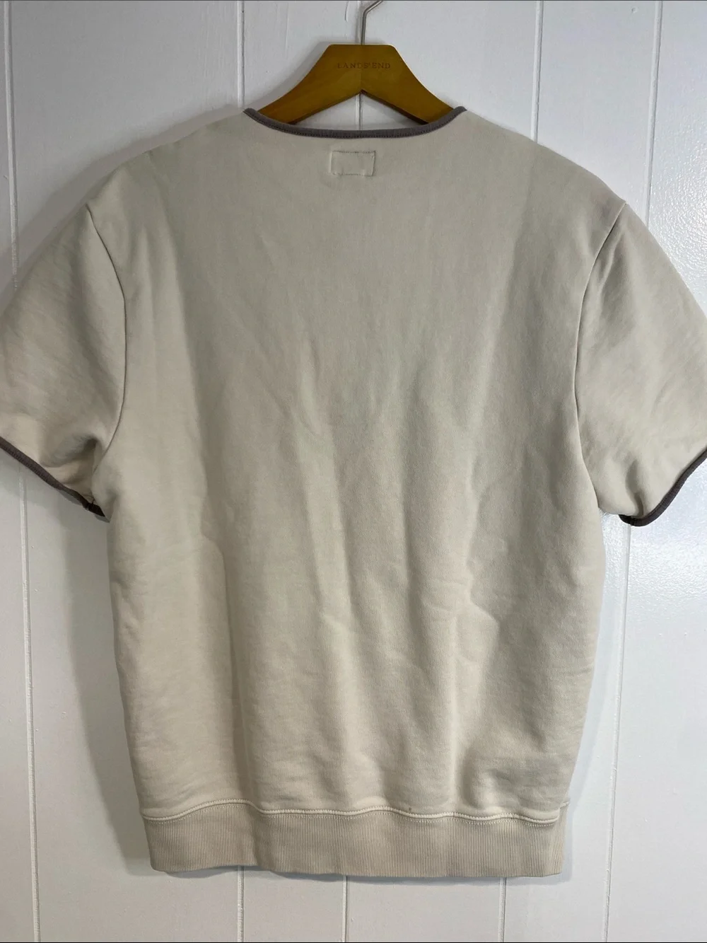 J.Crew Vintage Fleece Henley Sweatshirt Short Sleeve Cream Medium Heritage